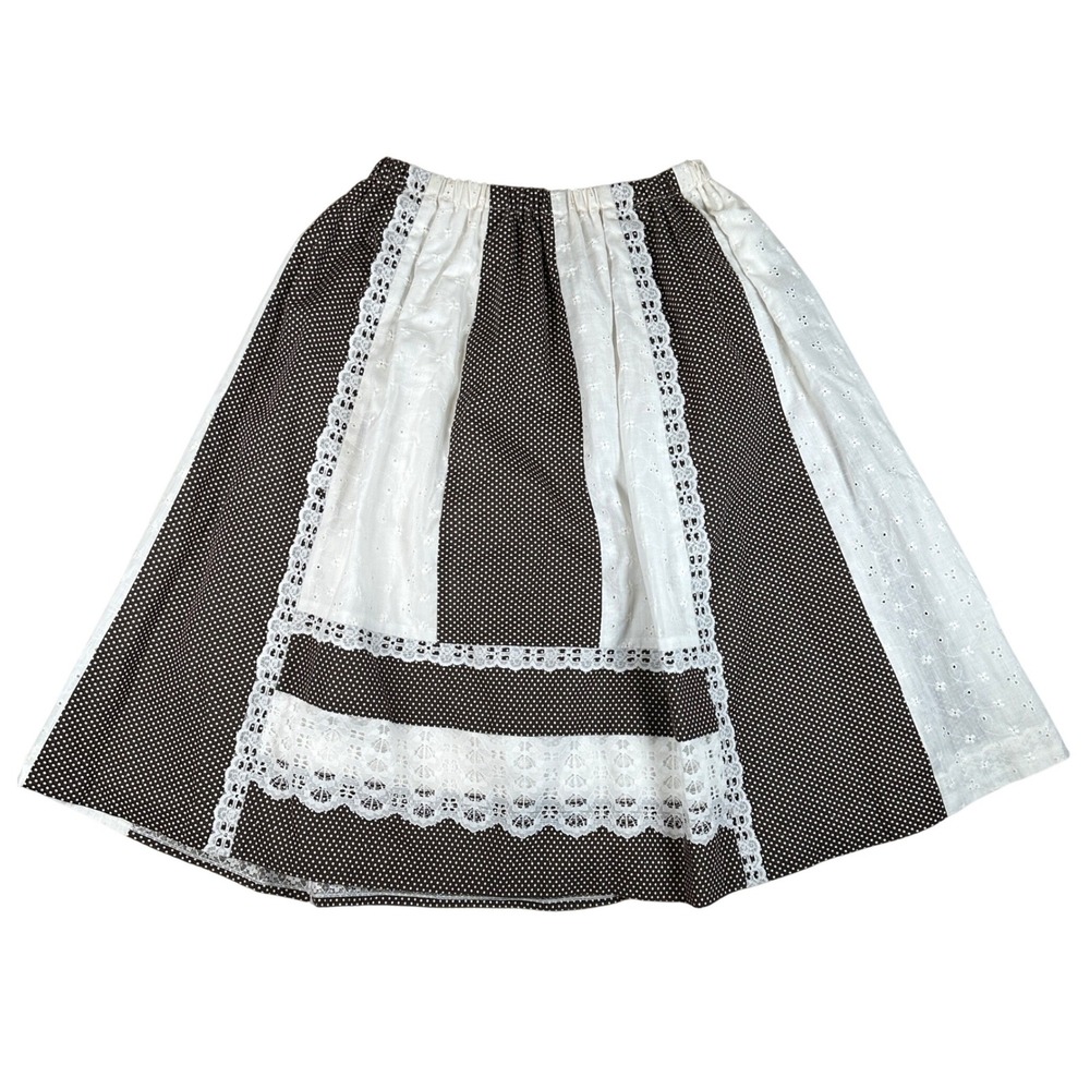 Vintage Brown Polka Dot Eyelet Lace Trim‎ Prairie Skirt Cottagecore Midi